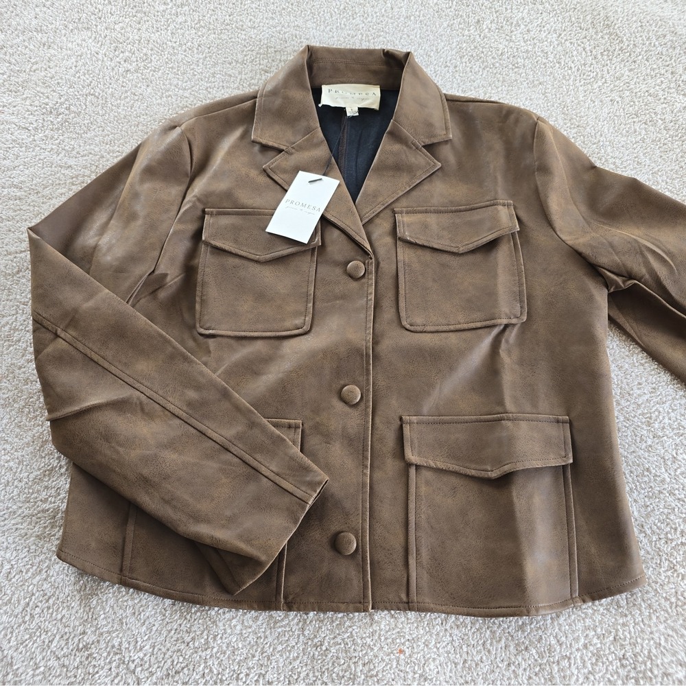 Promesa Faux-Leather Jacket Coat Brown Size S NWT Autumn Boho-chic Layering